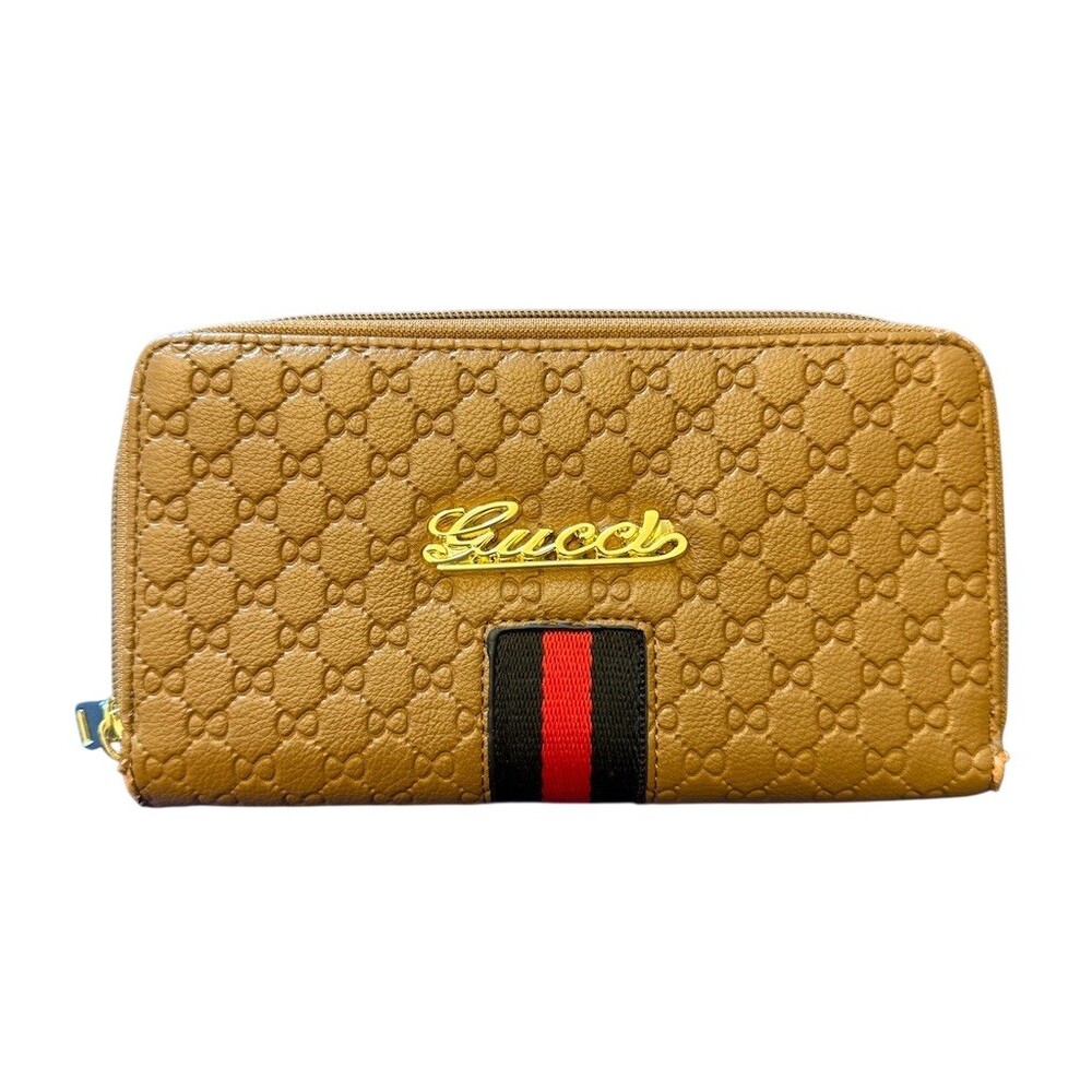 Wallet Womens One Size Beige Double Zip-Around Accordion Logo